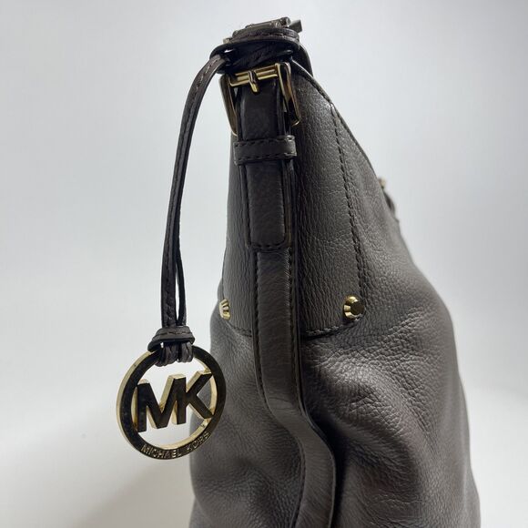 Michael Kors Bedford Large Belted Shoulder Bag Gray Leather Purse Handbag - Picture 6 of 9
